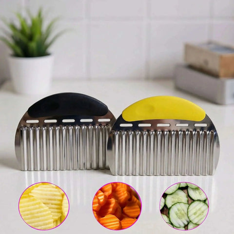 Two Piece Stainless Steel Crinkle Cutter And French Fry Cutter Set Heavy Duty Wavy Potato Slicer for kitchen use, front view