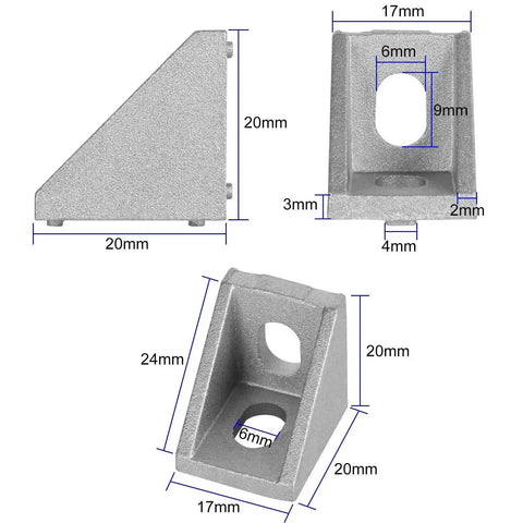 Dimensions of 40 Piece 2020 Aluminum Extrusion Corner Brackets Set Heavy Duty Right Angle T Slot Joints For 2020 Series Aluminum Profiles