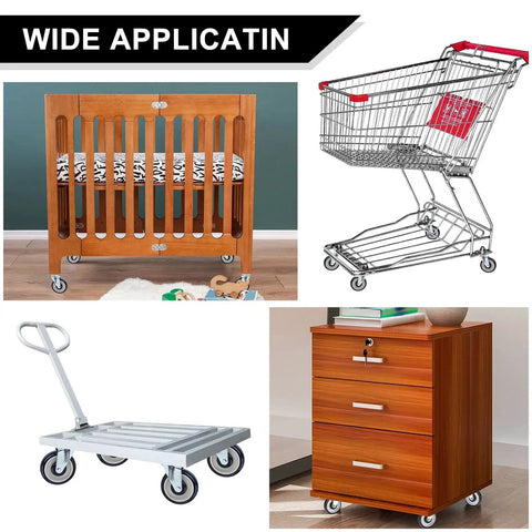 Wide application of four pack 5 inch shopping cart replacement wheels with threaded stem casters for carts and furniture.