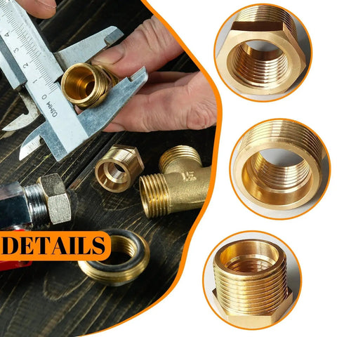 2 Pack Brass NPT Reducer Bushing Three Quarter Inch Male To One Half Inch Female Hex Reducing Pipe Fitting For Plumbing details