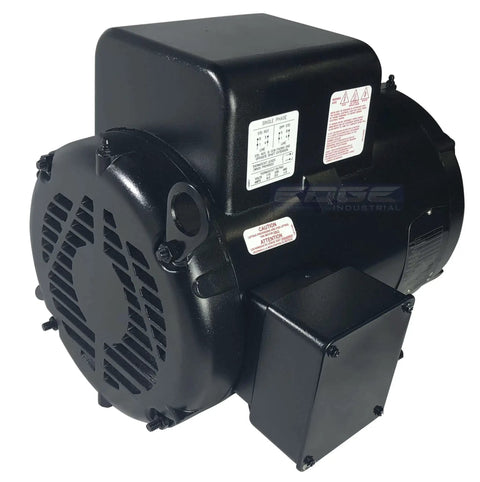 7.5HP Single Phase Compressor Duty Industrial Electric Motor 215T Frame 1750 RPM 208-230V, open drip proof enclosure, side view.