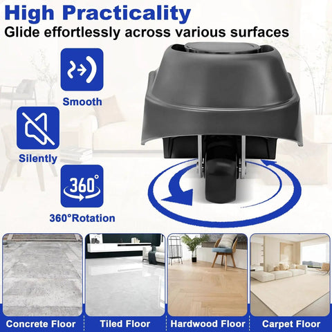 2 Pack 12388 Foot Caster And 12293 Caster Wheel Kit for wet dry vacuums showing high practicality on various floor surfaces.