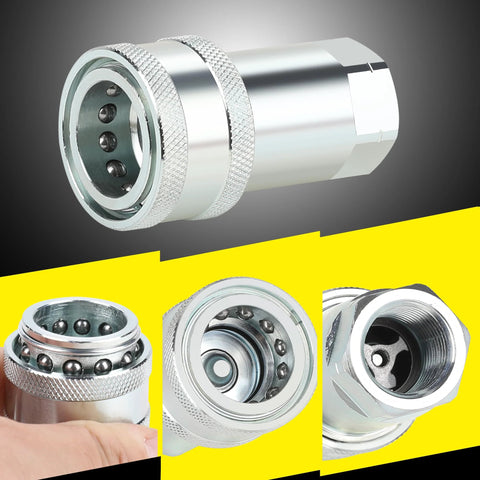 ANCIMOON 1/2'' Ag ISO 5675 poppet hydraulic quick-connect coupler with dust caps, silver metal