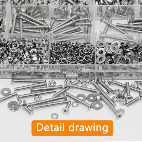 1200 Pcs M3 Stainless Steel Countersunk Head Hex Socket Screws Bolts Nuts And Washers Assortment Kit for Home DIY Projects and Industrial Use includes eight lengths from 6mm to 30mm with nuts and flat washers