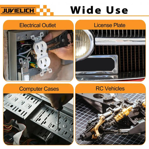 Electrical outlet, license plate, computer cases, and RC vehicles with 304 Stainless Steel Size 6-32 UNC Phillips Pan Head Machine Screws Assortment Kit In Ten Sizes From 3/16 Inch To 1-1/2 Inch For Cabinet Drawer Knob Pulls Pro Grade Hardware For Quick Fixes used in each application.