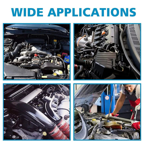 Collage showcasing car engines and repairs using 115 Piece Vacuum Connector Kit With Heat Resistant Nylon 66 Tubing Fittings Up To 240 C 460 F