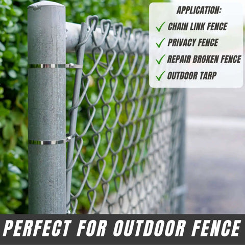 304 Stainless Steel Zip Ties 11.8 Inch Heavy Duty Built To Last Self Locking Cable Ties securing chain link fence
