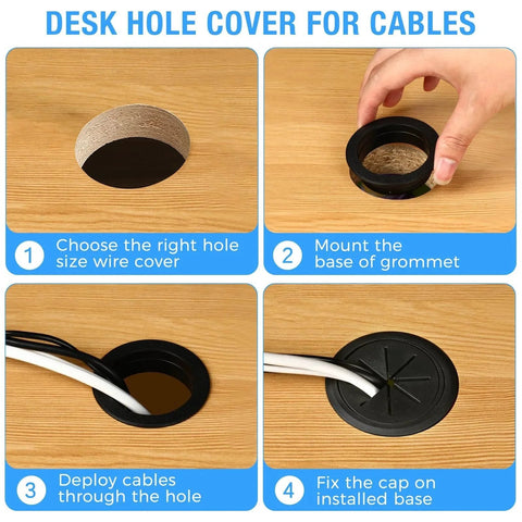 2 Inch White Desk Cable Grommet Set Flower Shaped Desk Hole Covers For Cables ABS Plastic Cord Management Installation Steps