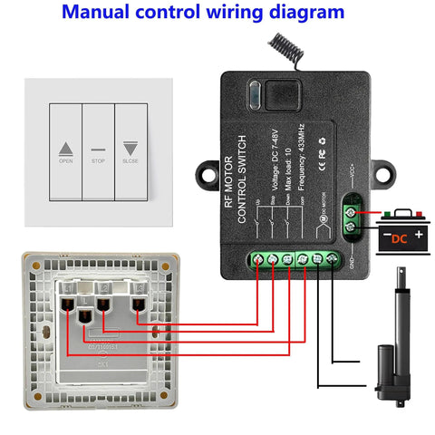 Wiring diagram for Forward Reverse Remote Switch For 12V DC Motors And Winches With 7 To 48V Compatibility And 10 Amp Rating