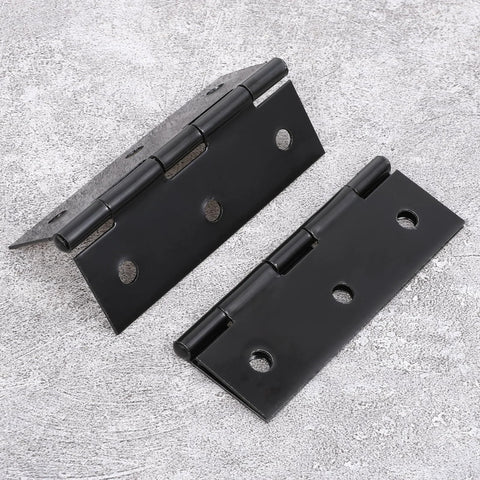 Two black 3-inch stainless steel folding butt door hinges with screws