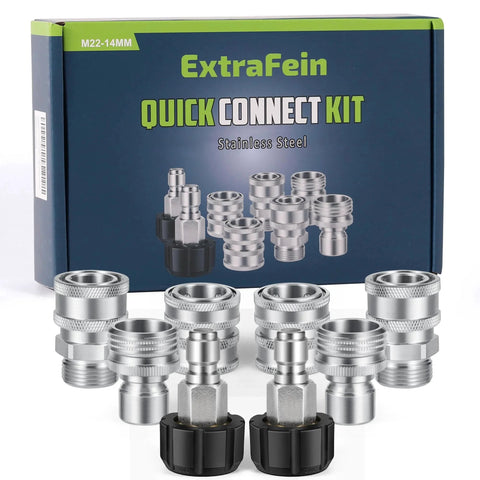 Premium Pressure Washer Quick Connect Kit with M22 Swivel to Three Eighths Inch Quick Connect and Three Quarters Inch Quick Release Adapters