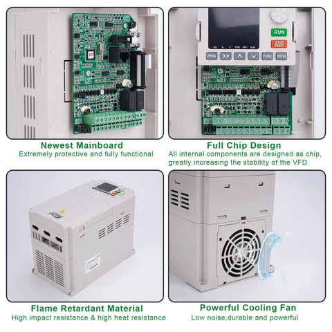 LAPOND 2.2kW VFD inverter, 220V, front view with green mainboard and terminal block.