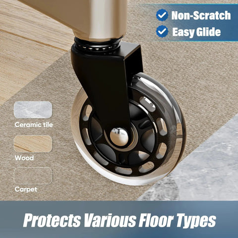 Office Chair Caster Wheels Set Of 5 Universal Fit 2.5 Inch Blade Wheels With Soft Polyurethane Rollers on tile, wood, and carpet floors
