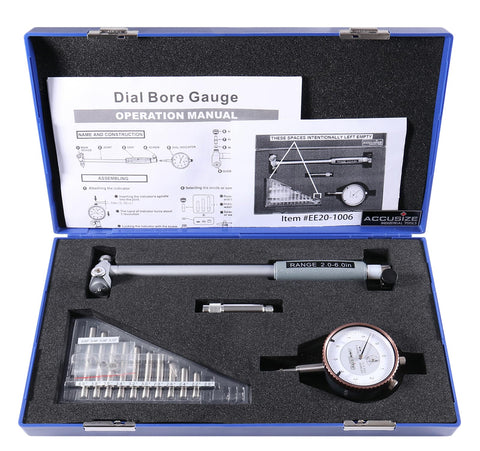Ultra Precision Six Piece Outside Micrometer Set With Dial Bore Gauge Kit 0 To 6 Inch Range Pro Grade Micrometers in case with manual.