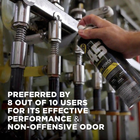 Person using Go-To Dual Force Multi-Purpose Lubricant And Penetrant Aerosol, 14 Oz Can, case of 12, in industrial setting.