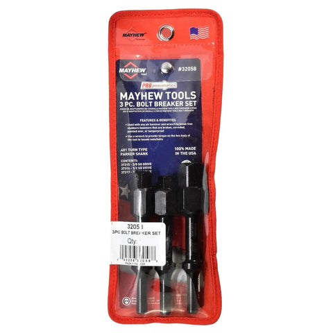 3 Piece Pneumatic Bolt Breaker Set For Air Hammer, USA Made, in red packaging, displayed upright, ideal for freeing stubborn fasteners.