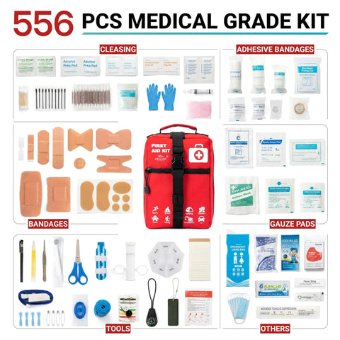 556 Piece Premium Large First Aid Kit for Home Office Travel and Sports With Labeled Compartments and Molle Tactical Rip Away Design