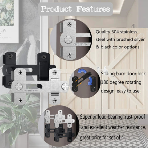 Four Pack 4 Inch Stainless Steel Gate Latches For Outdoor Fence Barn Doors Sliding Lock Hardware Black Finish Flip Latches For Cabinets