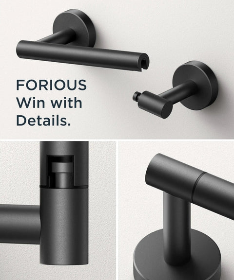 Pivoting Double Post Toilet Paper Holder Wall Mount In Matte Black Stainless Steel close-up details; rustproof design.
