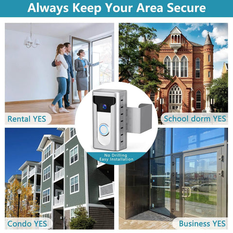 Image showing installation options for 2024 Updated Anti Theft Video Doorbell Mount With No Drill Adjustable Wedge Bracket in various buildings.
