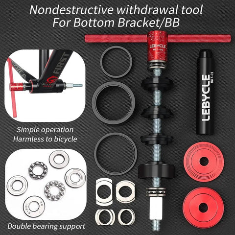 Professional Durable Bicycle Bearing Press And Removal Tool Kit For Precise Bottom Bracket Bearing Installation And Extraction, Compatible With BB73 BB86 BB30 BB91 BB92 PF30 Standards, MTB And Road Bike Repair Tools Set components and usage diagram