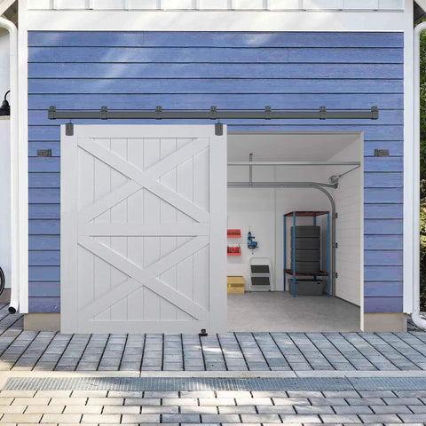 Weatherproof 10Ft Sliding Barn Door Hardware Kit Heavy Duty Track System for Indoor and Exterior Use Galvanized Steel