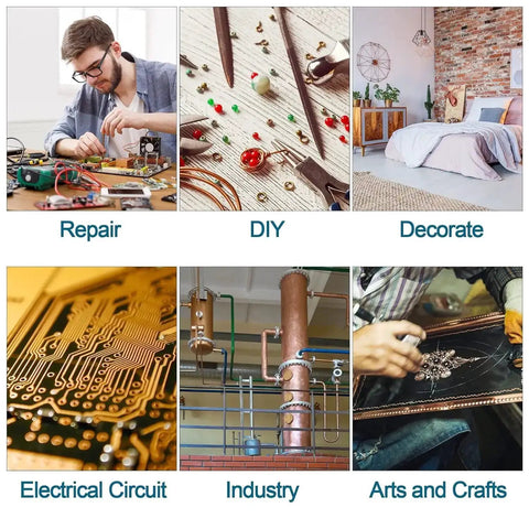 Collage featuring repair, DIY crafts, bedroom decor, electronics, industrial pipes, and arts and crafts activities.