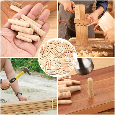 90 Piece Wooden Dowel Pins Set With Tapered Beveled Ends For Easy Insertion In Furniture, Doors, Cabinets, DIY Crafts