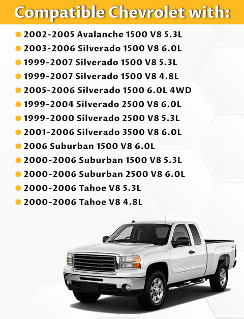 Compatibility list showing Chevy models and a 2000-2006 Silverado truck image
