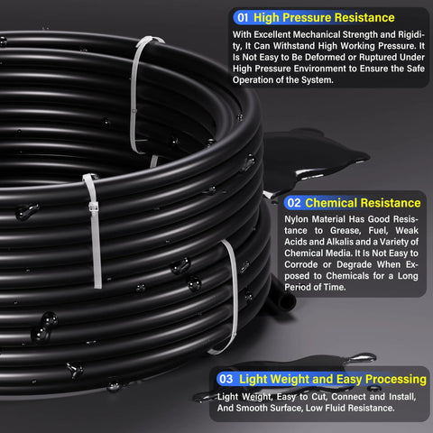 TAILONZ pneumatic air line hose, black nylon tubing, 1/4 in OD, 32.8 ft coil