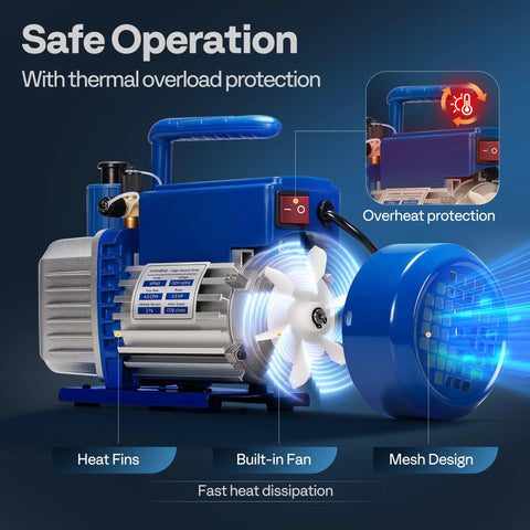 VIVOHOME HVAC vacuum pump 1/3 HP blue with built-in fan for automotive AC maintenance