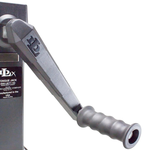 Close-up of Marine Swivel Tongue Jack for Trailers with Side Wind Handle 2000 lb Capacity, focusing on handle details.