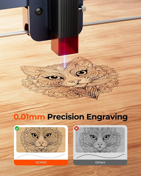 Powerful 6000mW Desktop Laser Engraver With 130x130mm Working Area And 0.04mm Spot engraving a detailed cat design on wood