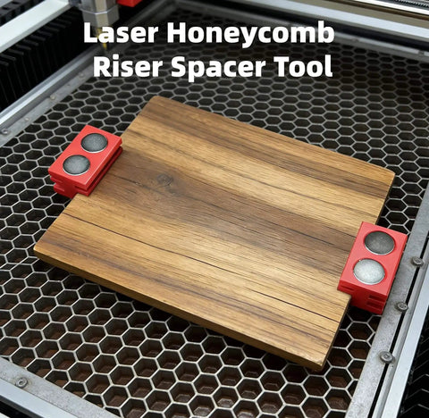 4 Pack Magnetic Laser Bed Hold Down Pins With Dual Sided Material Risers For Steel Honeycomb Beds securing a wooden piece