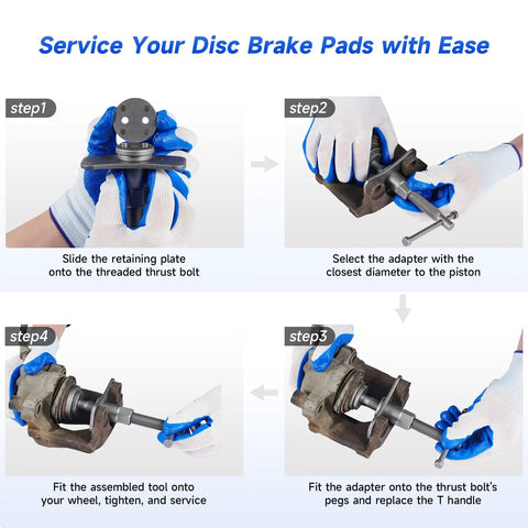 Orion Motor Tech 2-in-1 brake caliper compression and bleeder kit; handheld vacuum pump with thrust bolt and adapters.