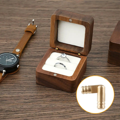 Open wooden jewelry box with hidden brass barrel hinges, showcasing 40 Pcs Mini Brass Barrel Hinges For Wooden Boxes, 270° rotation.