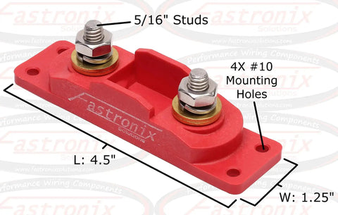 250 Amp Mega AMG Fuse Holder Kit With Four Mounting Holes, Five Sixteenth Inch Studs, Includes 250 Amp Fuse And Cable Boot Covers