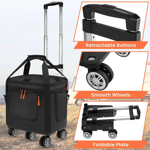 Carrying Case With Wheels For Portable Power Station Explorer 1000 V2 Padded Travel Bag showing retractable buttons, smooth wheels, foldable plate.