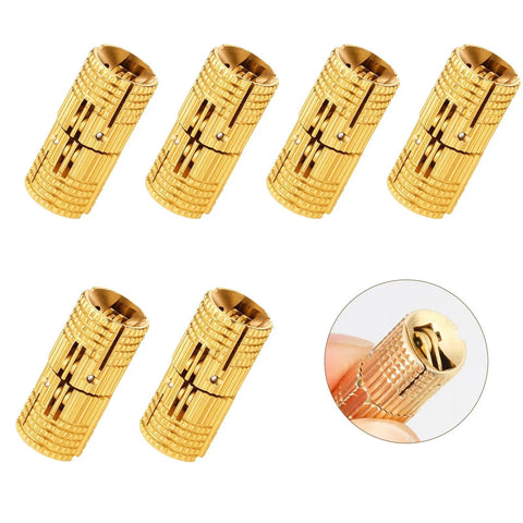Six Pack 10 Mm Hidden Brass Hinges With 24 Screws For Concealed Cabinets And Jewelry Boxes, 180 Degree Opening, Invisible Design
