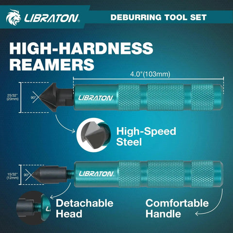 Deburring Tool Kit With 360 Degree Swivel Handle Includes One Detachable Metal Deburring Tool Two Precision Countersink Reamers