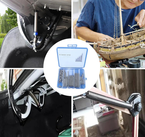 60-piece stainless steel extension springs set with hook ends, 0.035 in wire, 1/4 in diameter, 13/32 in to 2-1/4 in long