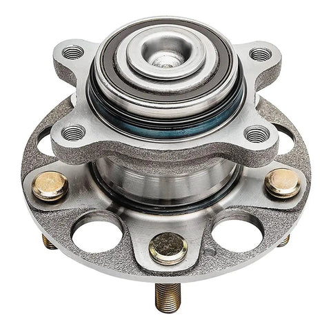 Close-up of a wheel hub in 4 Piece Wheel Bearing Hub Kit For Honda Civic 2006 2011 Includes 2 Front Wheel Bearings And 2 Rear Wheel Hubs Assembly Fits 2009 2010 2011 Hybrid EX LX Models Encoded ABS 5 Bolt Replacement