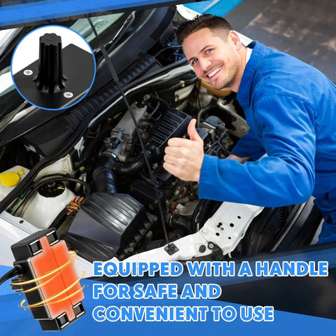 Portable Magnetic Engine Block Heater 120V 200W being installed in a car engine bay for quick warmup by a mechanic