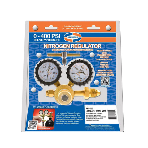 Packaging of Nitrogen Regulator With 0 To 400 Psi Delivery Pressure, CGA580 Inlet, 1 Quarter Inch Male Flare Outlet by Uniweld