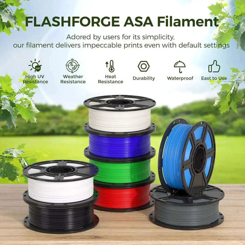 Stack of colored ASA 1.75mm black 1 kg 3D printer filaments for outdoor use with high UV resistance and excellent dimensional accuracy.