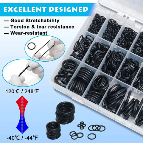 Nitrile O Ring Kit 1200 Pcs 24 Size Assortment For Plumbing Gas Automotive And Faucet Repair Oil And Heat Resistant NBR O Rings