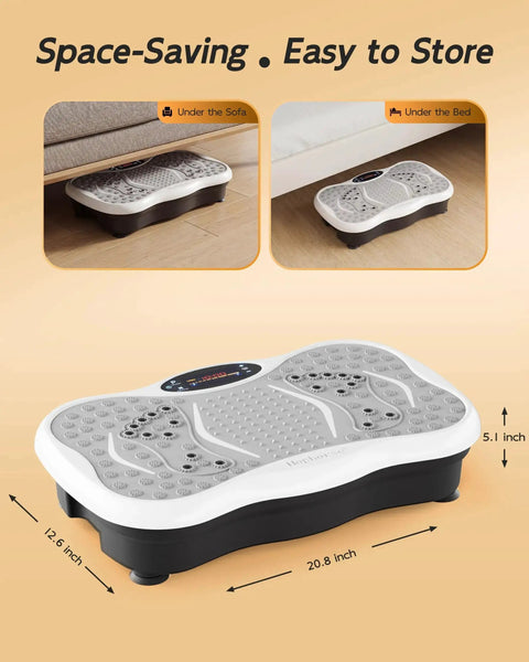 Space-saving Vibration Plate Exercise Machine With 200 Speeds For Lymphatic Drainage, fits under sofa or bed, in light gray.