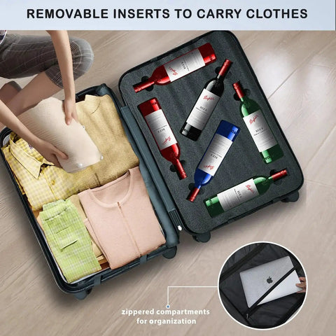 Open 12 Bottle Wine Travel Case For Airplanes With 360 Degree Foam Inserts And Removable Shelves TSA Approved Lock with bottles