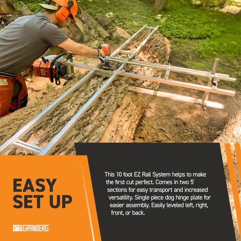 Man using 10 Foot EZ Rail Sawmill Kit For Chainsaw Milling Portable Linear Sawmill Rail System With Aluminum Rail Log Cutting Attachment