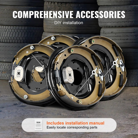 VEVOR electric trailer brake assemblies, 12 x 2 in, four-piece set with backing plates for 7000-lb axles
